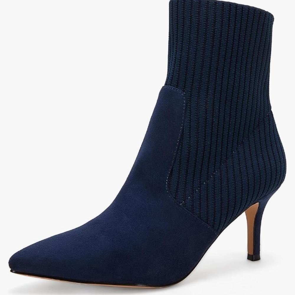 Elegant Women's Pointed Toe Ankle Boots Stiletto Kitten Heel Knit Faux Suede
